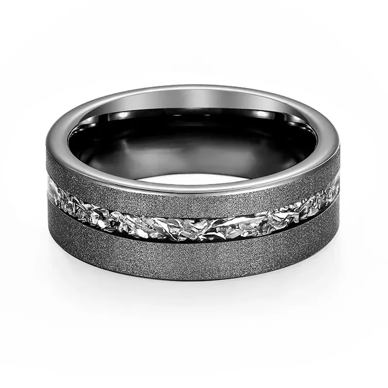 Sanded 8mm Black Tungsten Wedding Band