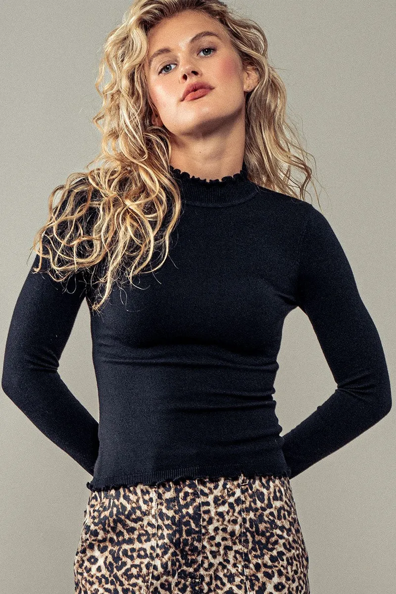 Scallop Edge Mock Neck Top