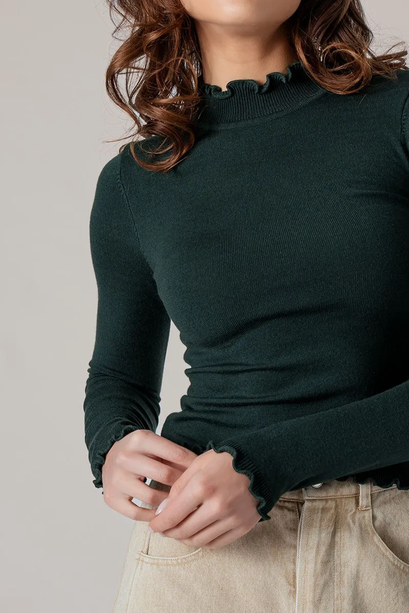 Scallop Edge Mock Neck Top