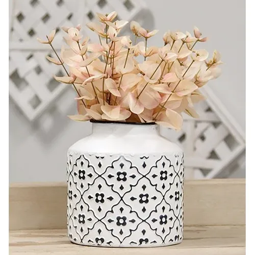 Short black & white vintage patterned vase