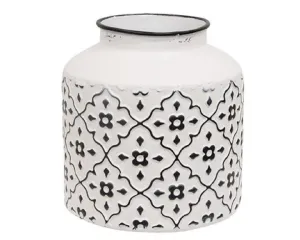 Short black & white vintage patterned vase