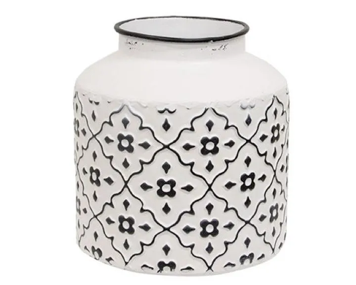 Short black & white vintage patterned vase