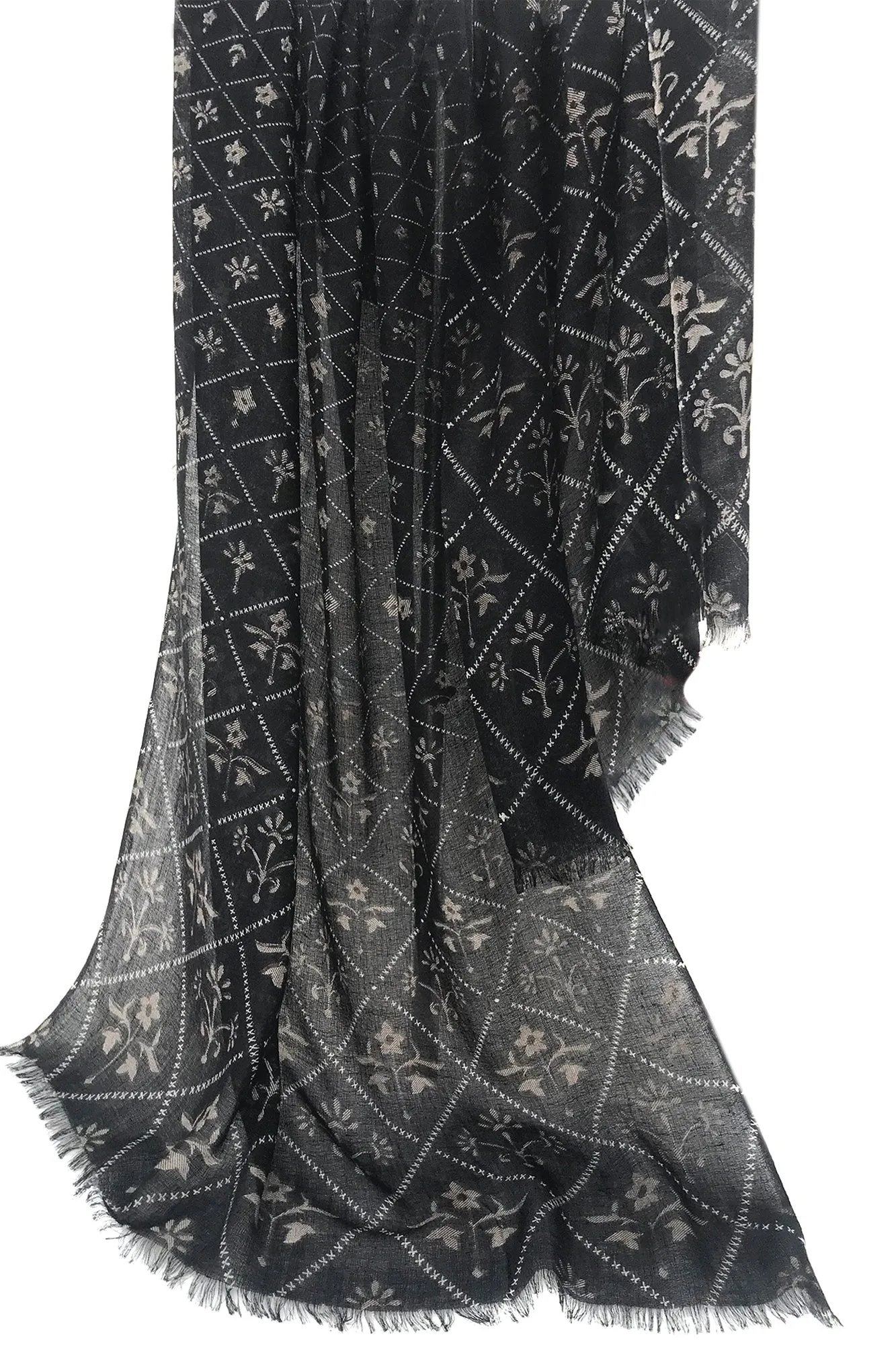 Silk Cashmere Crepe - Baroque Floral Scarf
