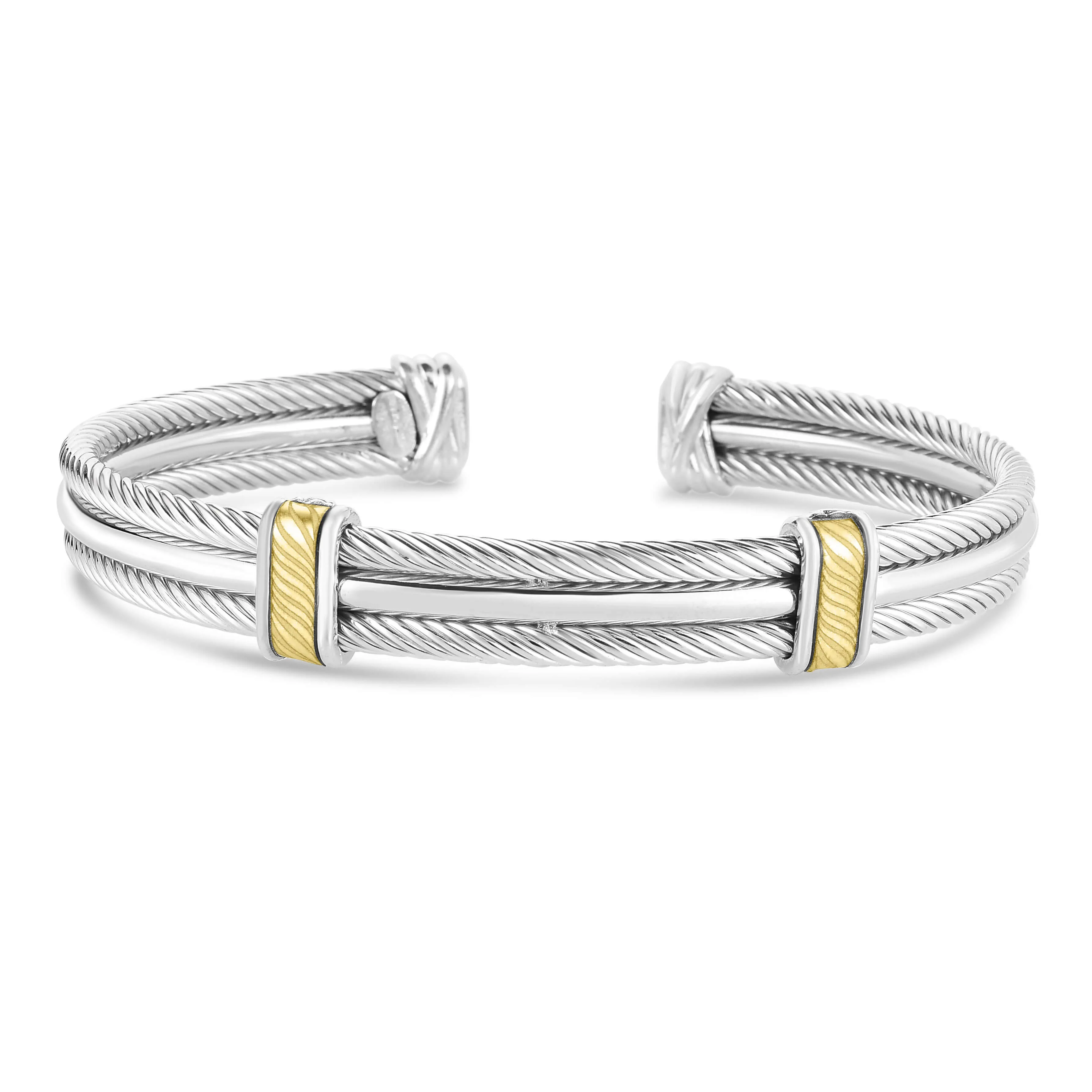 Silver & 18K Gold Cable Cuff Bracelet