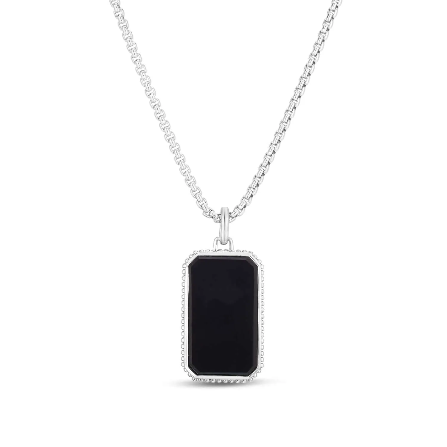 Silver & Black Onyx Men's Tag Necklace