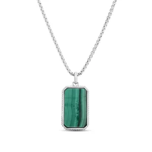 Silver & Malachite Men's Tag Necklace
