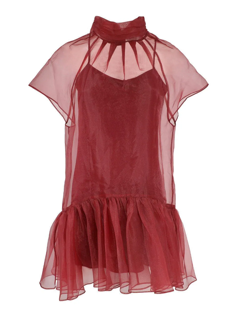 Simkhai Beaux Tiered Mini Dress in Oxblood