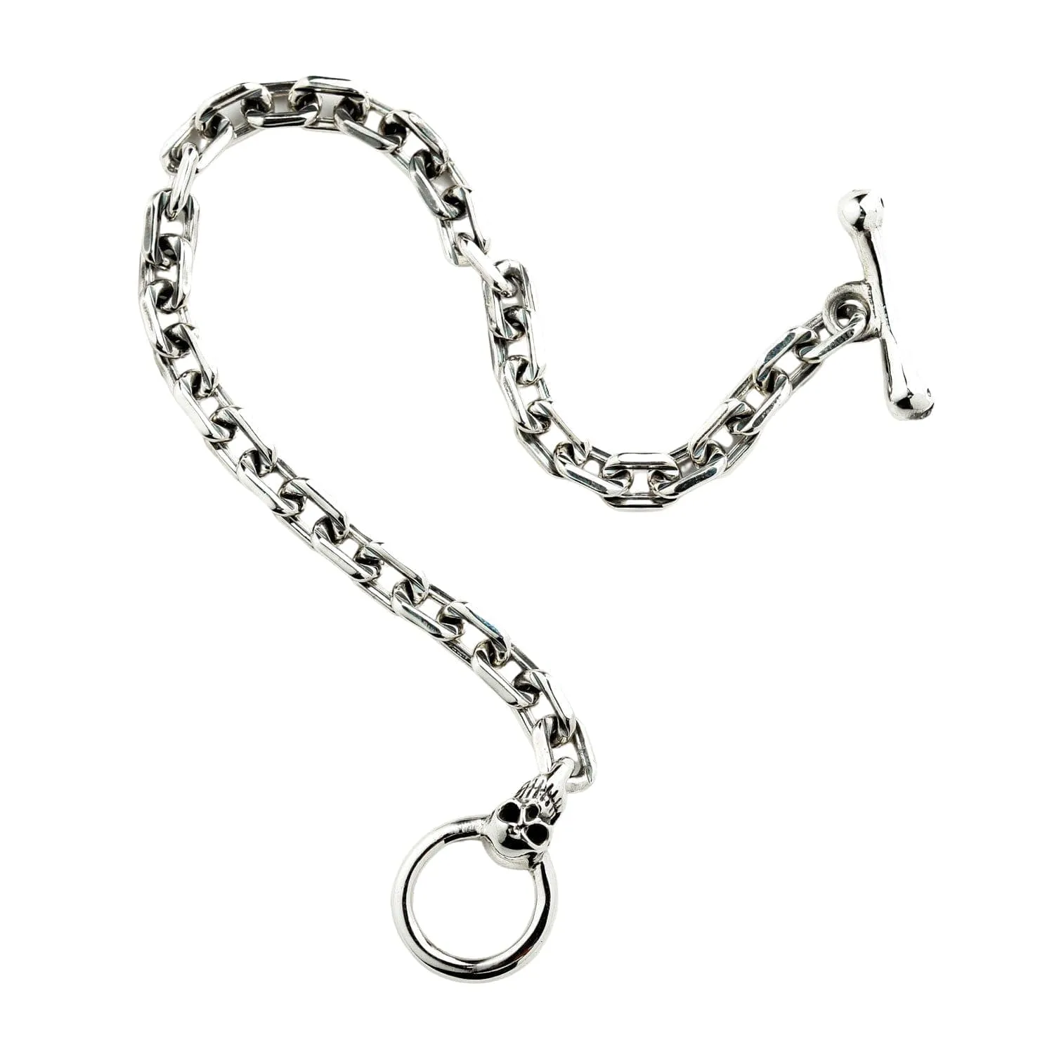 Skull T-Bar Sterling Silver Curb Link Bracelet