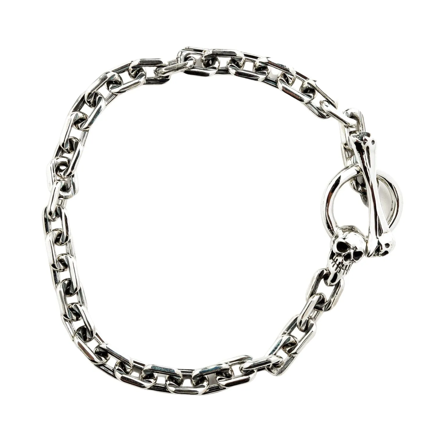 Skull T-Bar Sterling Silver Curb Link Bracelet