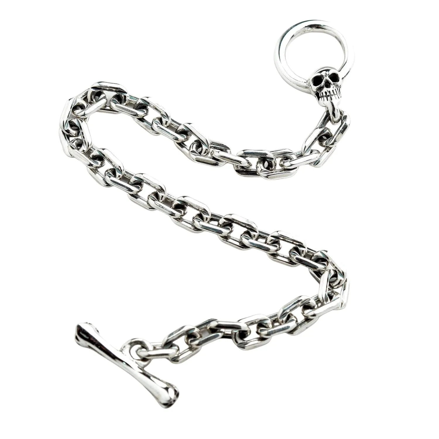 Skull T-Bar Sterling Silver Curb Link Bracelet