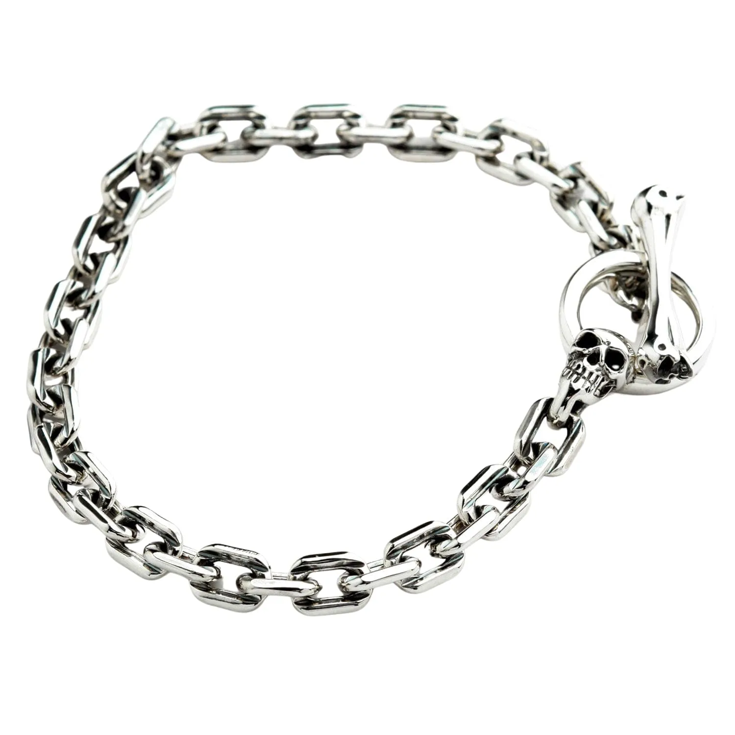 Skull T-Bar Sterling Silver Curb Link Bracelet