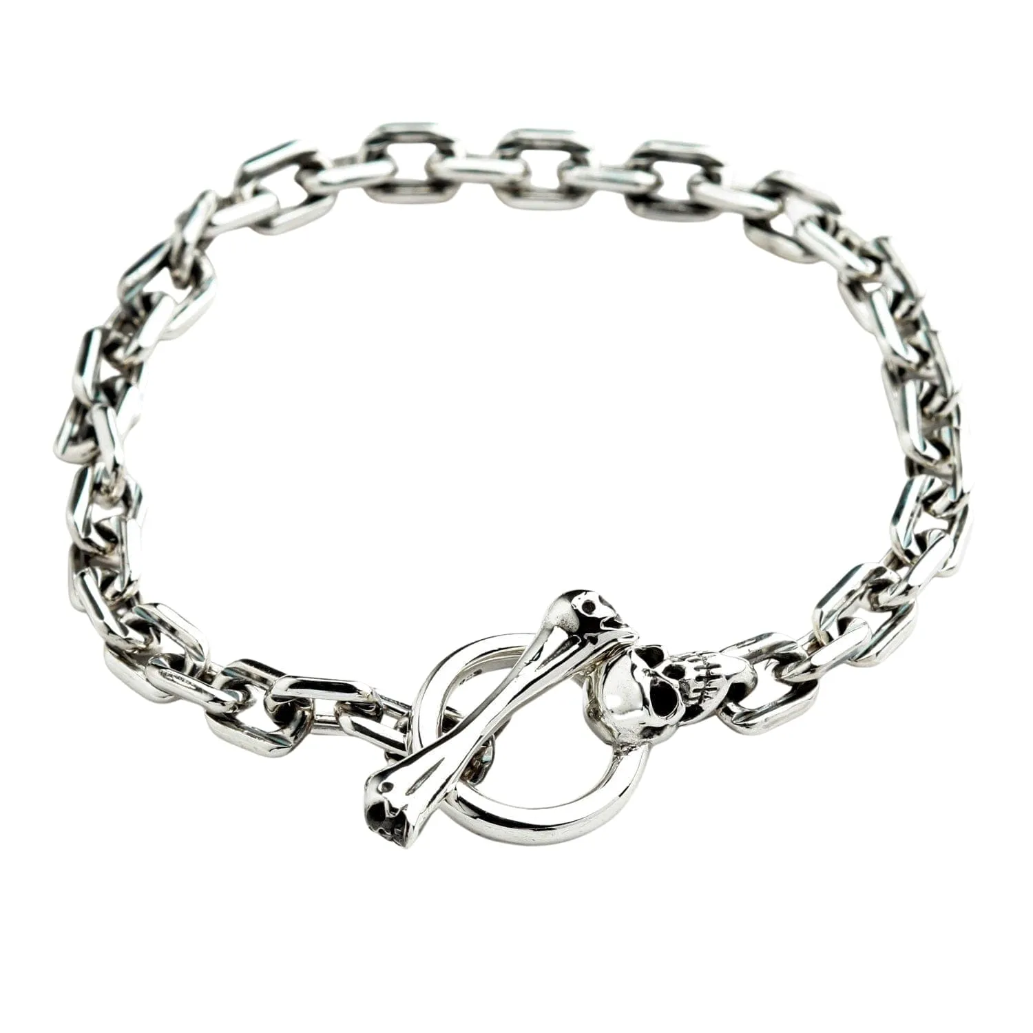 Skull T-Bar Sterling Silver Curb Link Bracelet