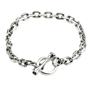 Skull T-Bar Sterling Silver Curb Link Bracelet