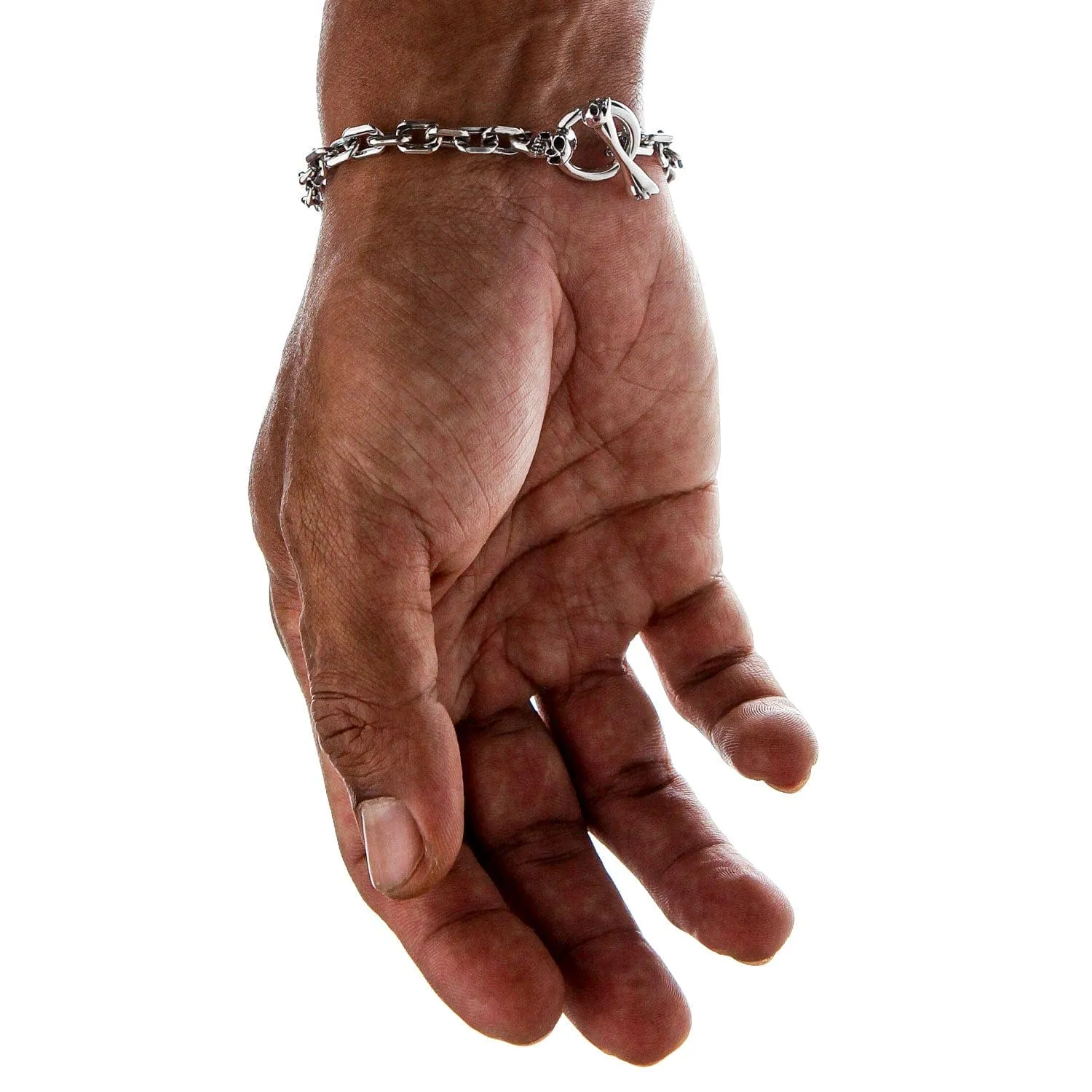 Skull T-Bar Sterling Silver Curb Link Bracelet