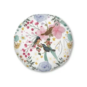 Sky Blue Chinoiserie Floral and Bird Tufted Round Floor Pillow