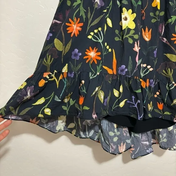 Slate &amp; Willow Black Floral Print One-Shoulder Hi-Low Ruffle Hem Dress Size 2