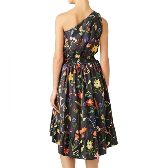Slate &amp; Willow Black Floral Print One-Shoulder Hi-Low Ruffle Hem Dress Size 2