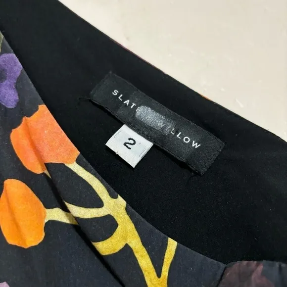 Slate &amp; Willow Black Floral Print One-Shoulder Hi-Low Ruffle Hem Dress Size 2
