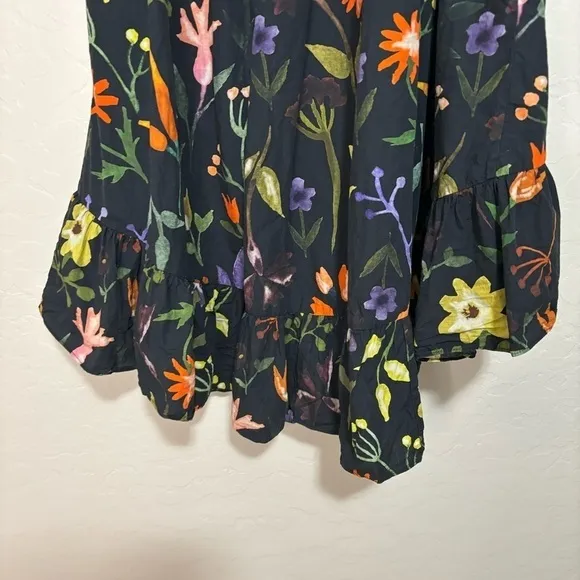 Slate &amp; Willow Black Floral Print One-Shoulder Hi-Low Ruffle Hem Dress Size 2