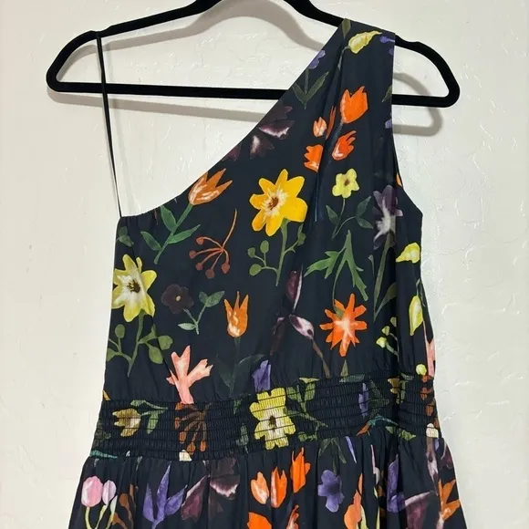 Slate &amp; Willow Black Floral Print One-Shoulder Hi-Low Ruffle Hem Dress Size 2