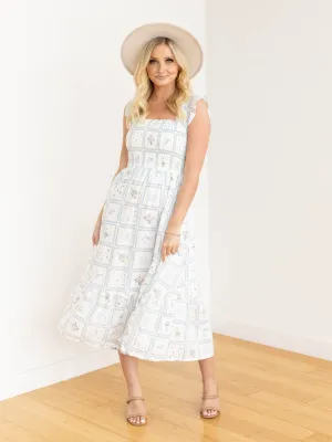 Smocked Pattern Detail Midi Dress