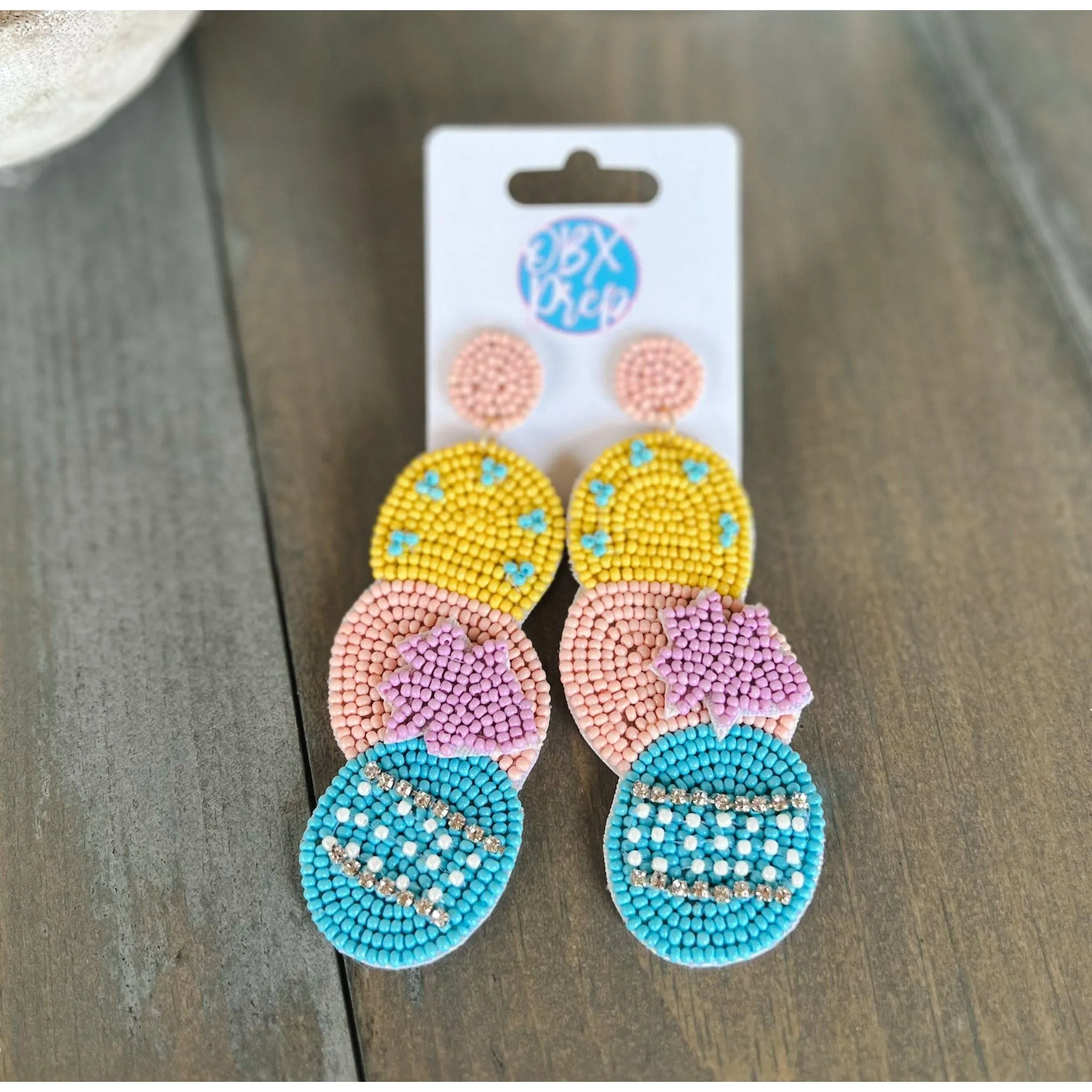 Soft Pastel Easter Eggs Seed Beaded Drop Earrings.