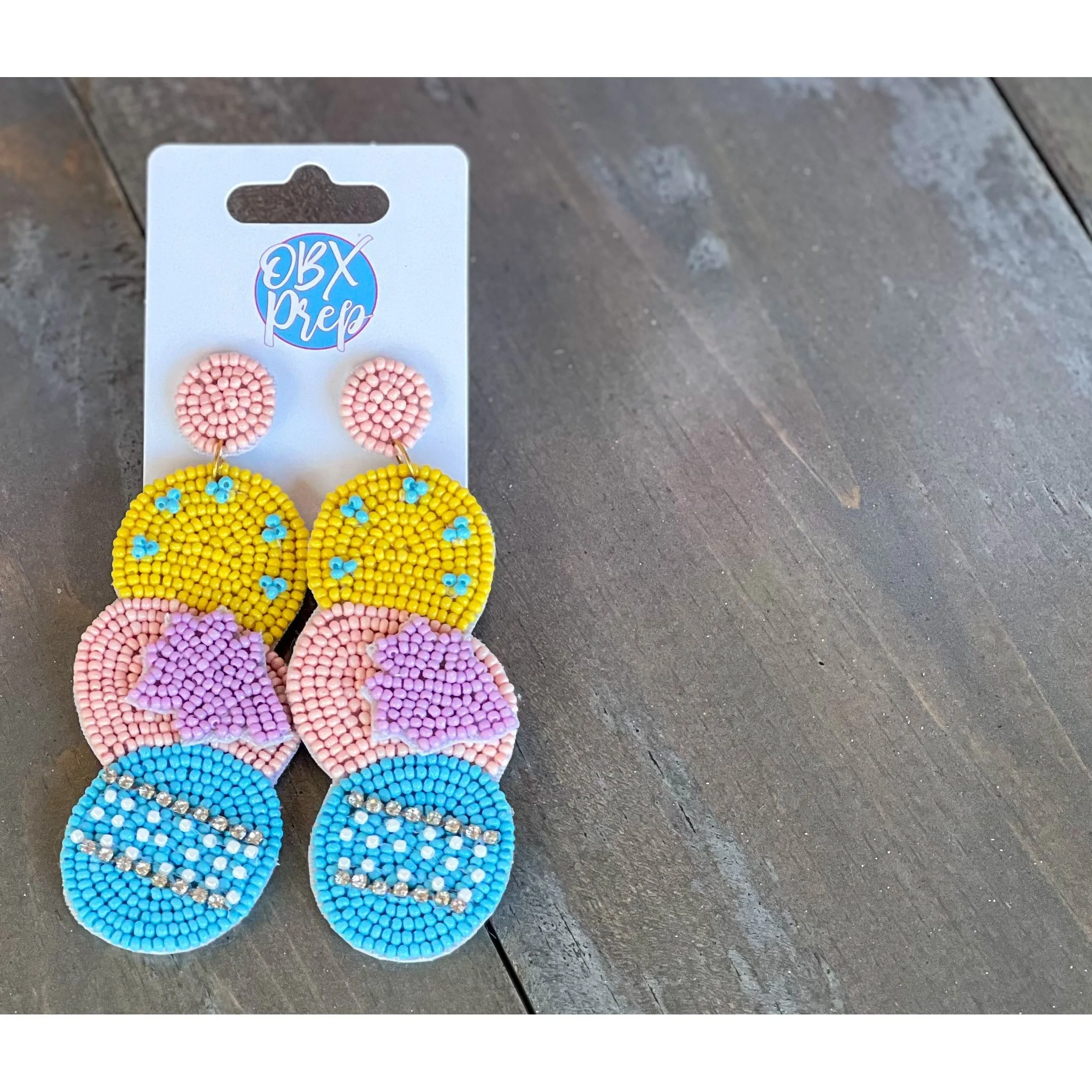 Soft Pastel Easter Eggs Seed Beaded Drop Earrings.