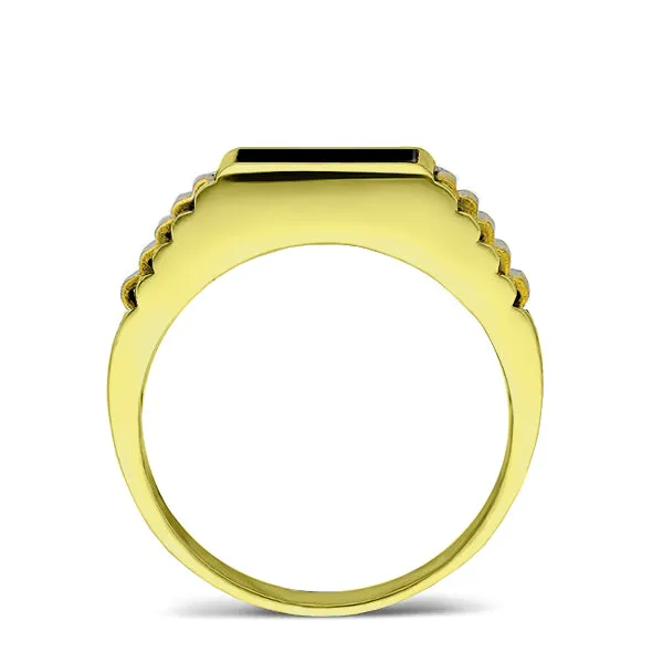 Solid 10k Yellow Gold Mens Ring Genuine Black Onyx Stone masculine Ring for Man