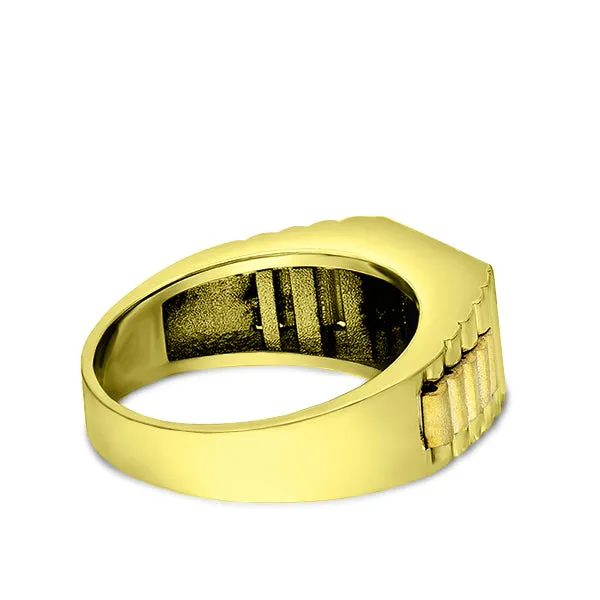 Solid 10k Yellow Gold Mens Ring Genuine Black Onyx Stone masculine Ring for Man
