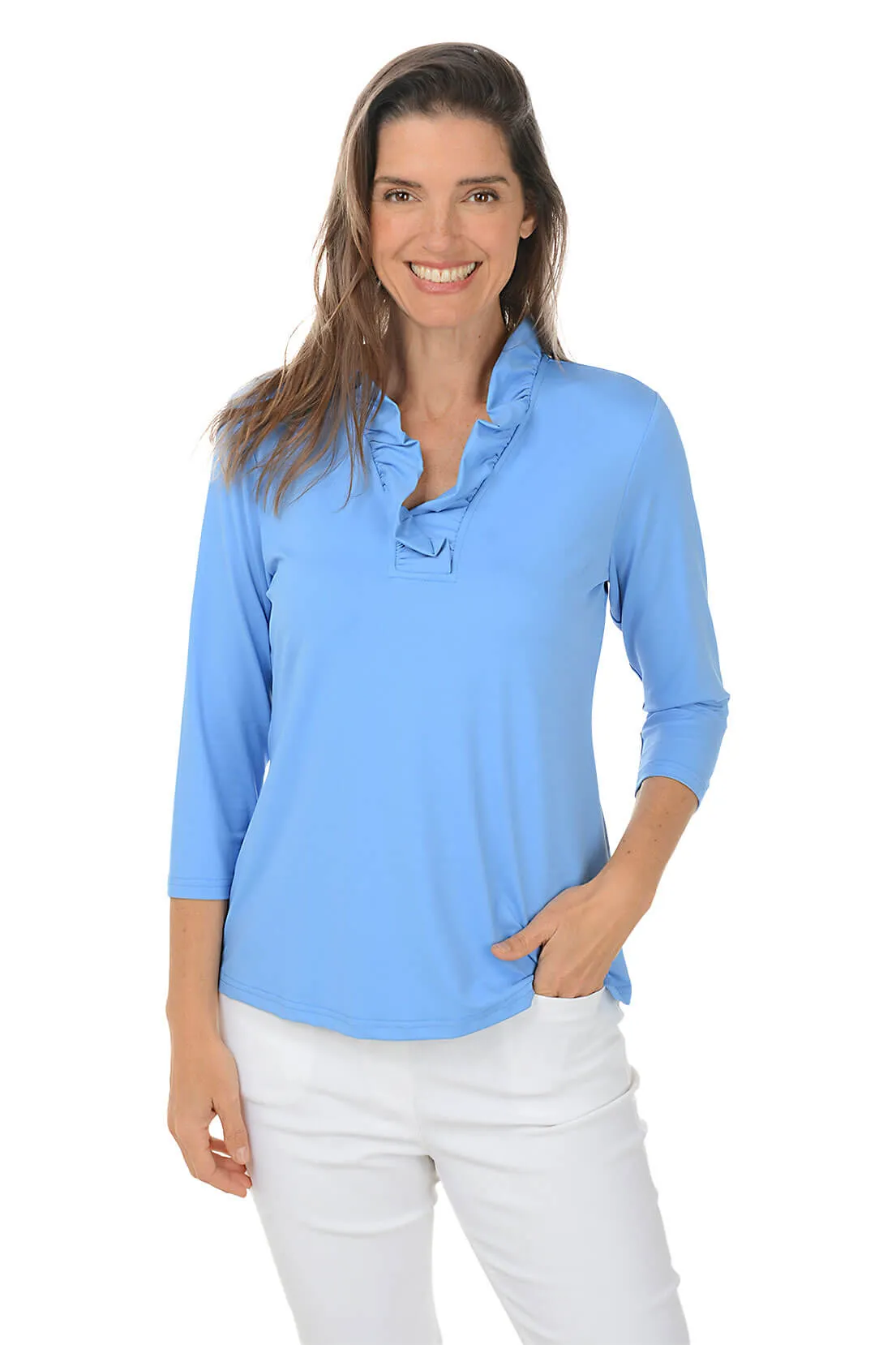 Solid Ruffle Neck UPF50  Top