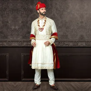 Sovereignty Sambhaji White Pashwari Pattern Kurta