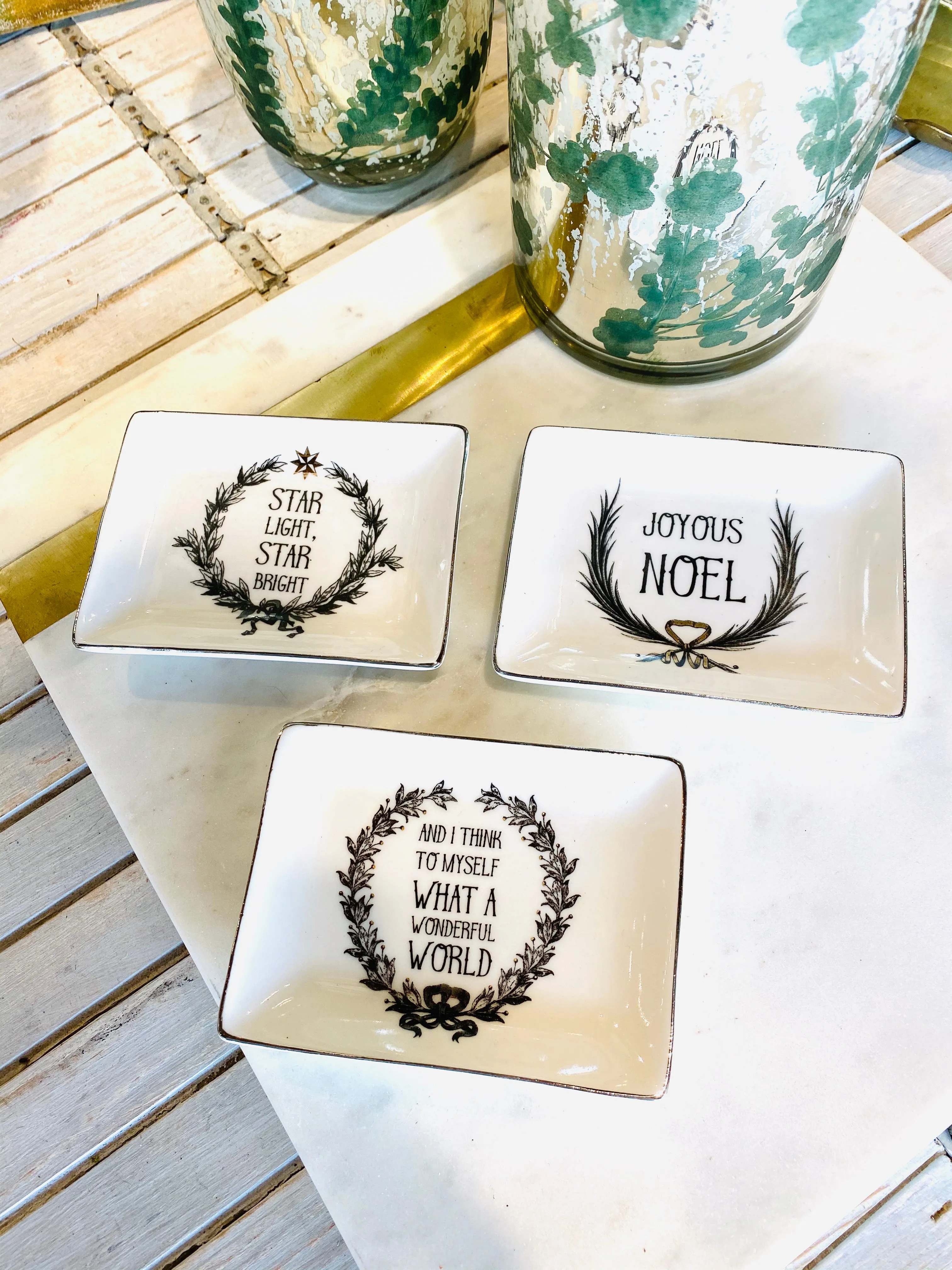 Stoneware Holiday Quotes Trinket Dish | Three Styles