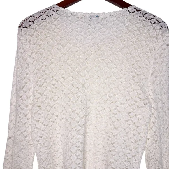 SUNDANCE Ruffle Front Button Down Cardigan  Sweater Size Small in Ivory White