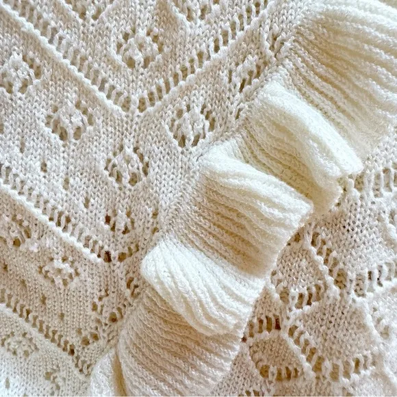 SUNDANCE Ruffle Front Button Down Cardigan  Sweater Size Small in Ivory White