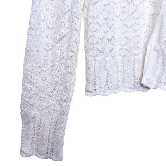 SUNDANCE Ruffle Front Button Down Cardigan  Sweater Size Small in Ivory White