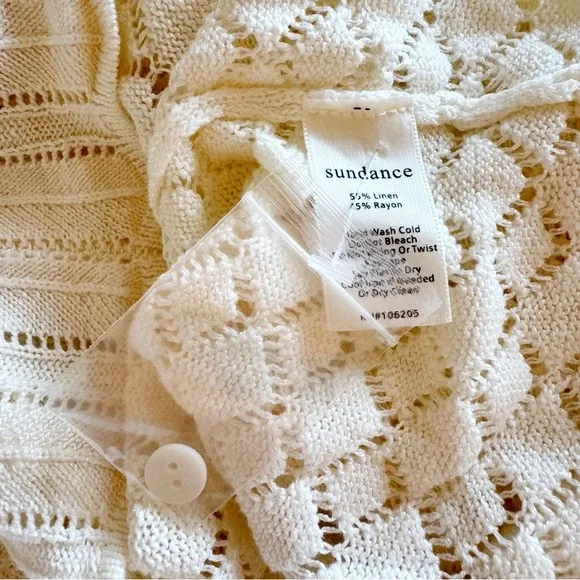 SUNDANCE Ruffle Front Button Down Cardigan  Sweater Size Small in Ivory White