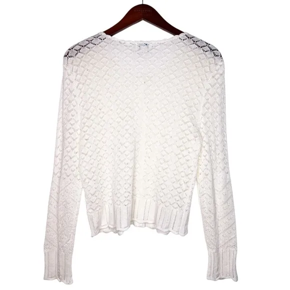 SUNDANCE Ruffle Front Button Down Cardigan  Sweater Size Small in Ivory White