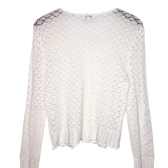 SUNDANCE Ruffle Front Button Down Cardigan  Sweater Size Small in Ivory White
