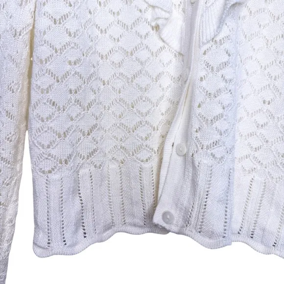 SUNDANCE Ruffle Front Button Down Cardigan  Sweater Size Small in Ivory White