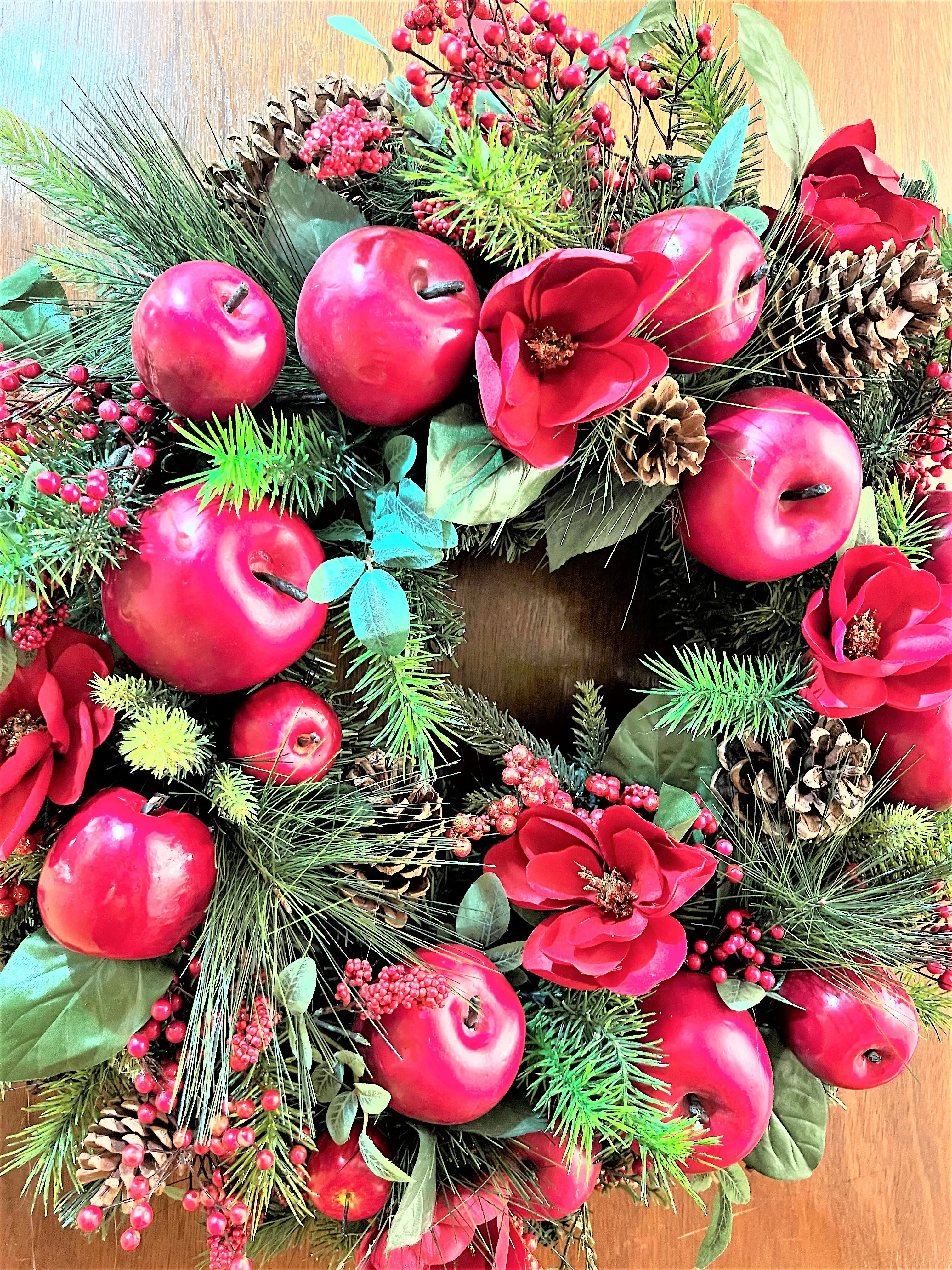 Sweet Apple-Berry-Pinecone Wreath 26 Inches Diameter