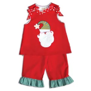 Swirly Beard Santa Red & Green Ruffled Blouse & Pants