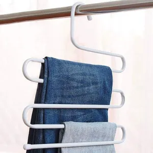 T-CFZH Kitchen department store Household S-type multi-layer pants rack multi-function magic pants clip pants hanger wardrobe storage pants hanging shelf pants clip, large white
