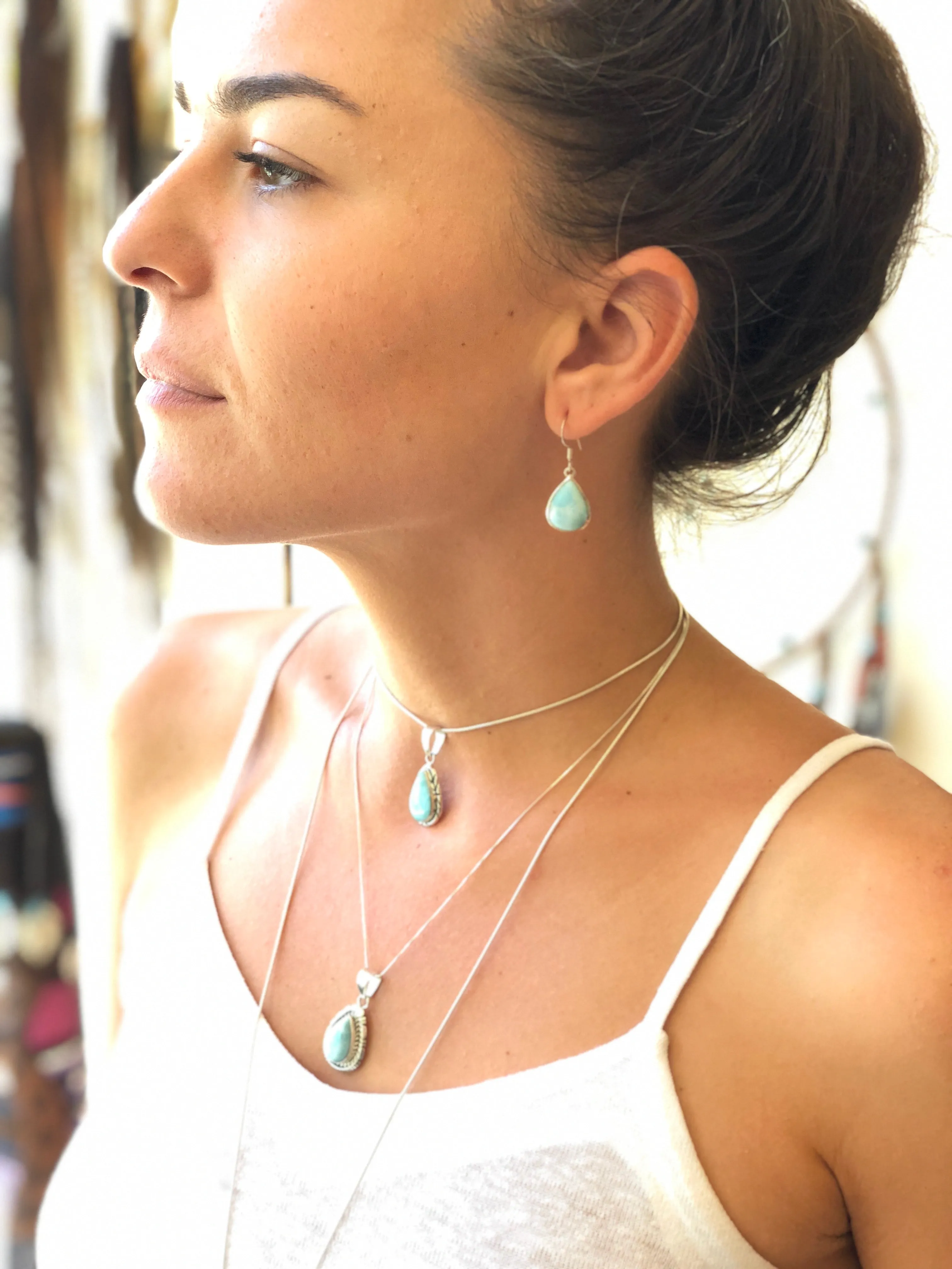 Teardrop Sterling Silver Larimar Pendant