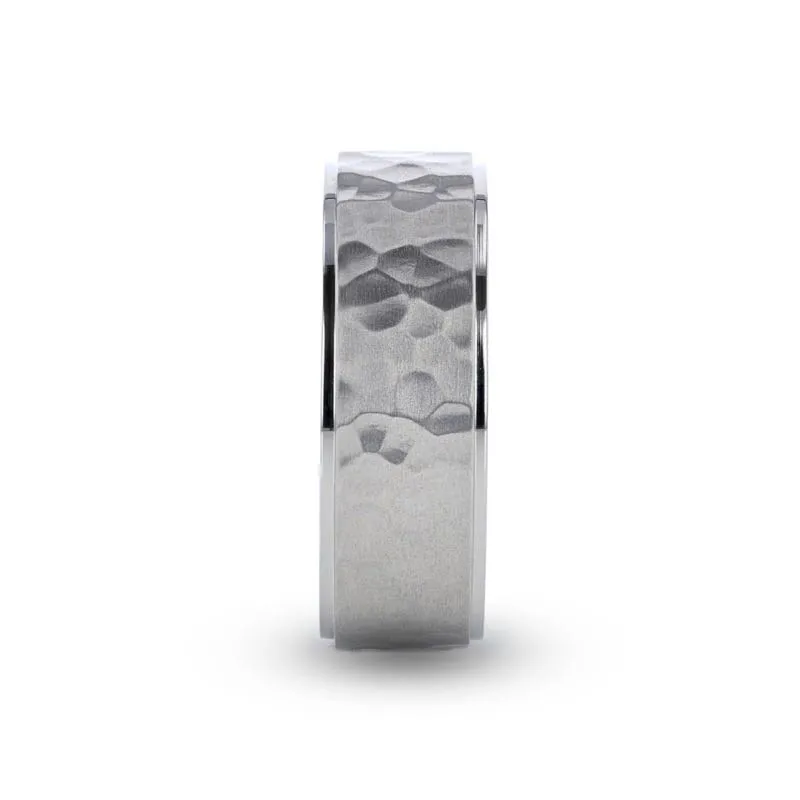Thorsten MINISTER Titanium Ring with Raised Hammered Finish and Polished Step Edges - 8mm