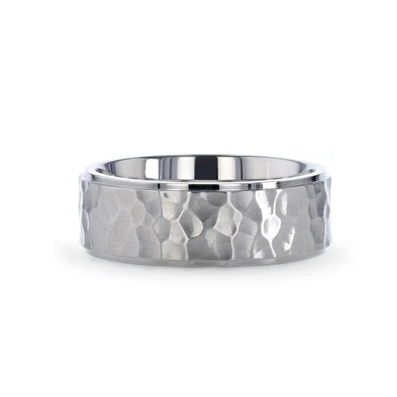 Thorsten MINISTER Titanium Ring with Raised Hammered Finish and Polished Step Edges - 8mm
