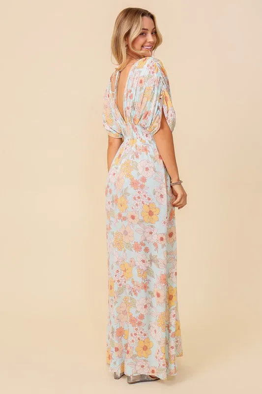 TIMING Junior's Floral Print Brunch Spring Summer Maxi Sundress