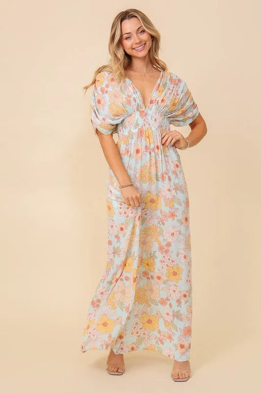 TIMING Junior's Floral Print Brunch Spring Summer Maxi Sundress