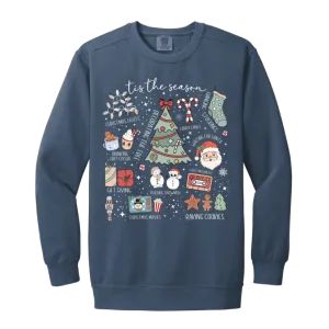 'Tis the Season Retro Christmas Sweatshirt – Comfort Colors Pullover with Vintage Holiday Icons
