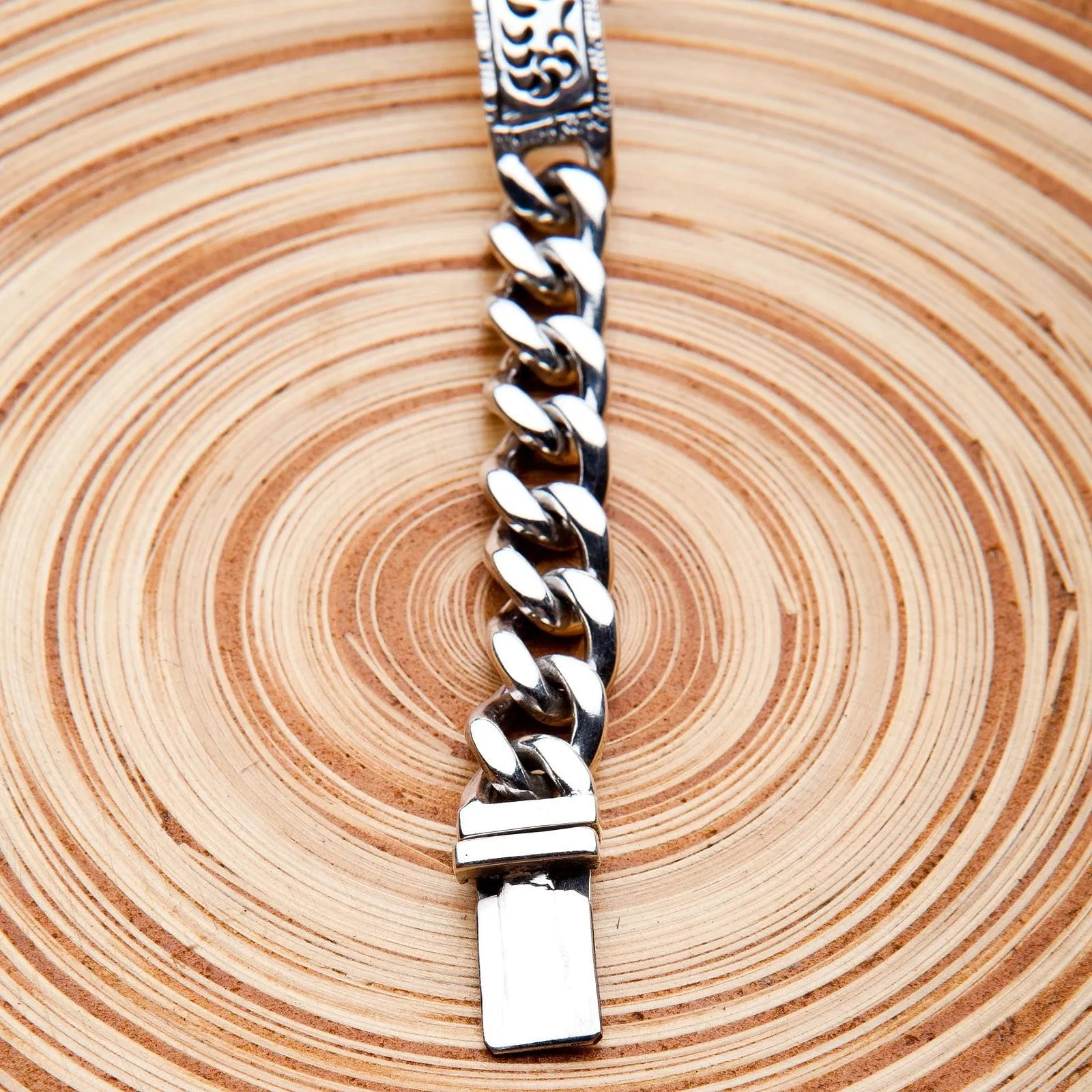 Tribal Hammered 925 Sterling Silver Men's ID Bracelet
