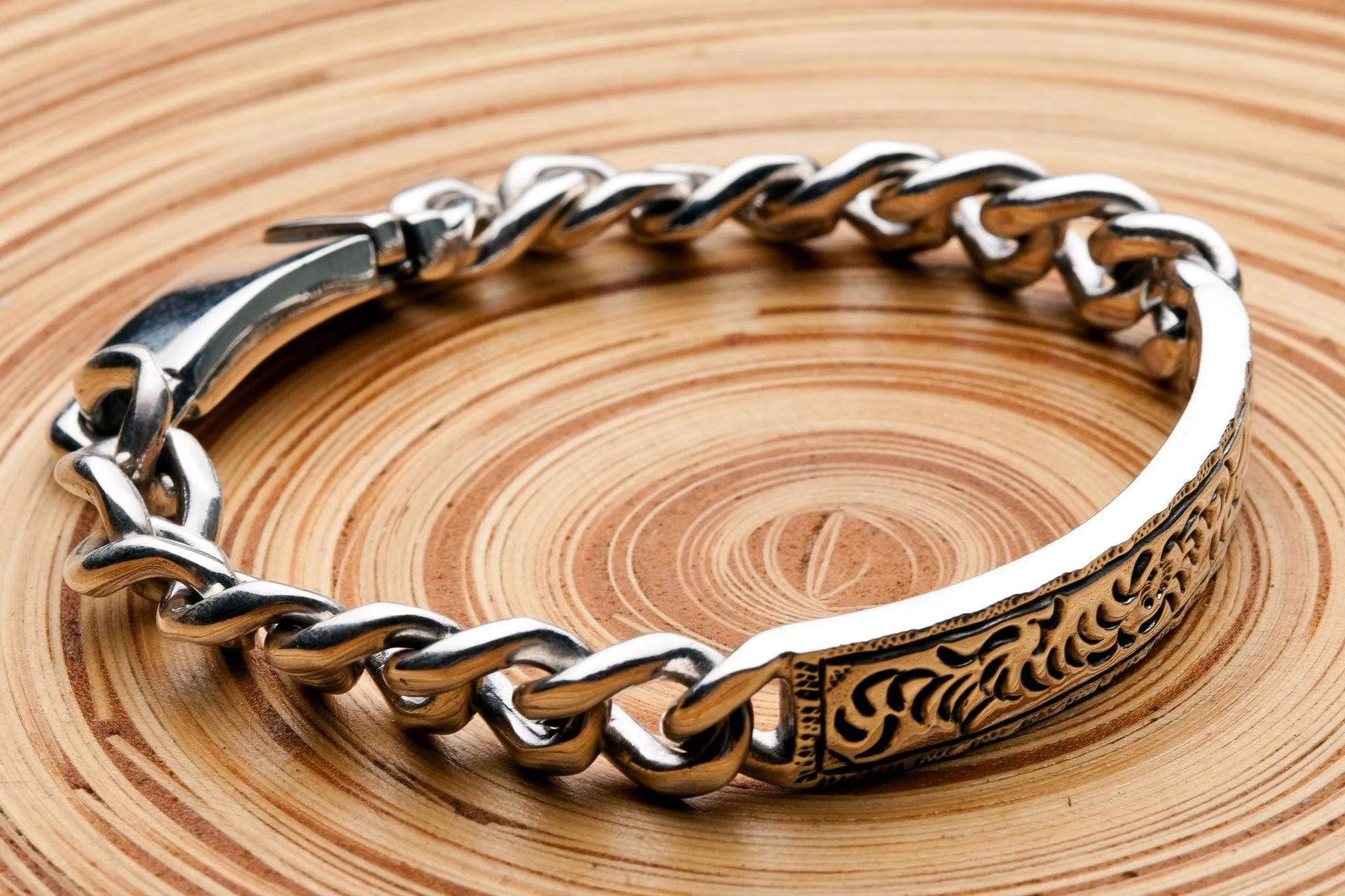 Tribal Hammered 925 Sterling Silver Men's ID Bracelet